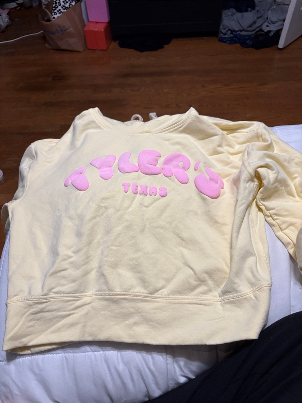 Tyler's Texas Kids Pullover Sweatshirt in Pale Yellow with Pink Logo
